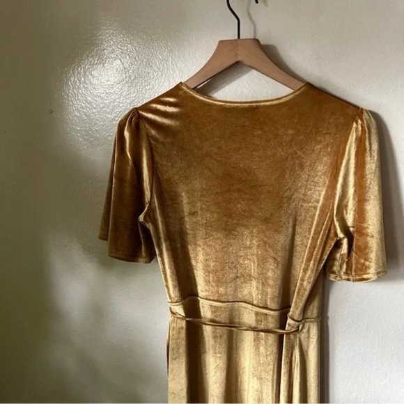 Lulus | Amour Golden Yellow Velvet High-Low Wrap Dress - Picture 3 of 8